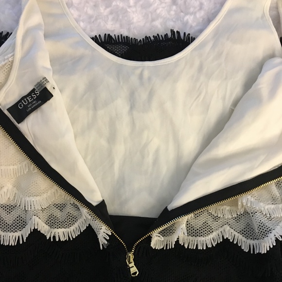 Guess Sleeveless Black/Ivory Fringe Dress - 4 - Picture 4 of 4